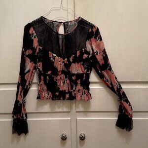 Free People Daphne Floral Print Lace Blouse Size M